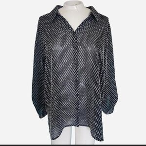 Chico's Navy and White Button Down Shirt